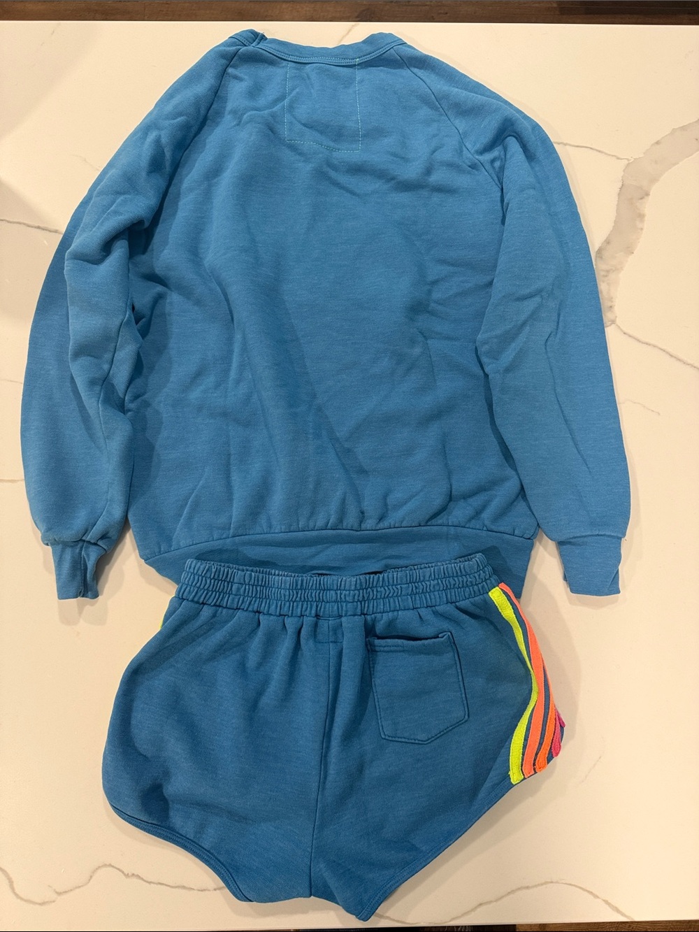 Aviator Nation Crewneck & Shorts Set with Neon Rainbow Stripes - Picture 2 of 4